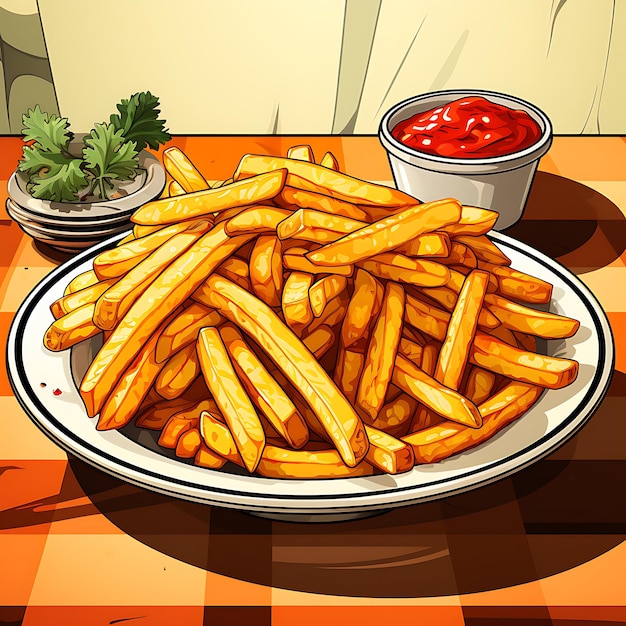 Illustration of a plate full of fries