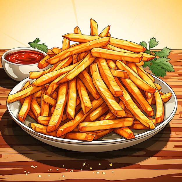 illustration of a plate full of fries