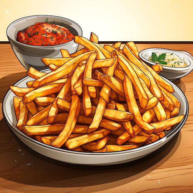 illustration of a plate full of fries