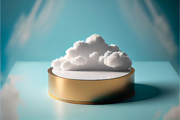 Illustration of podium backdrop for product display with dreamy sky background AI