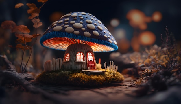 Illustration of poisonous mushroom housedwarf fairy housing from poisonous mushrooms generative ai