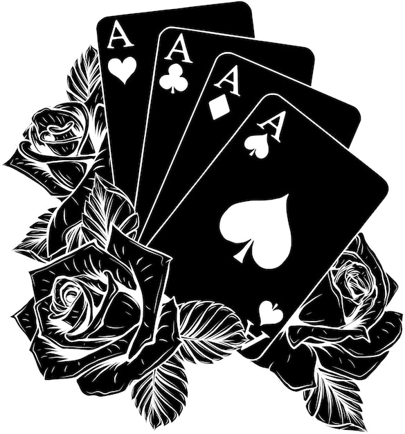 illustration of poker aces with roses