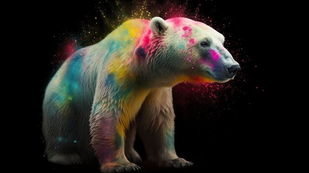 Photo illustration polar bear with vibrant dust splashes ai generative