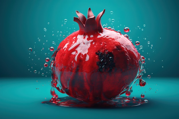 an illustration of a pomegranate with water splattering around it