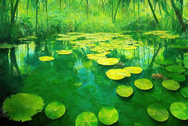 Illustration of Pond in the forest. Genrative AI