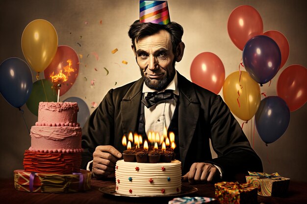 illustration of Portrait of Abraham Lincoln at his birthday party Generative ai