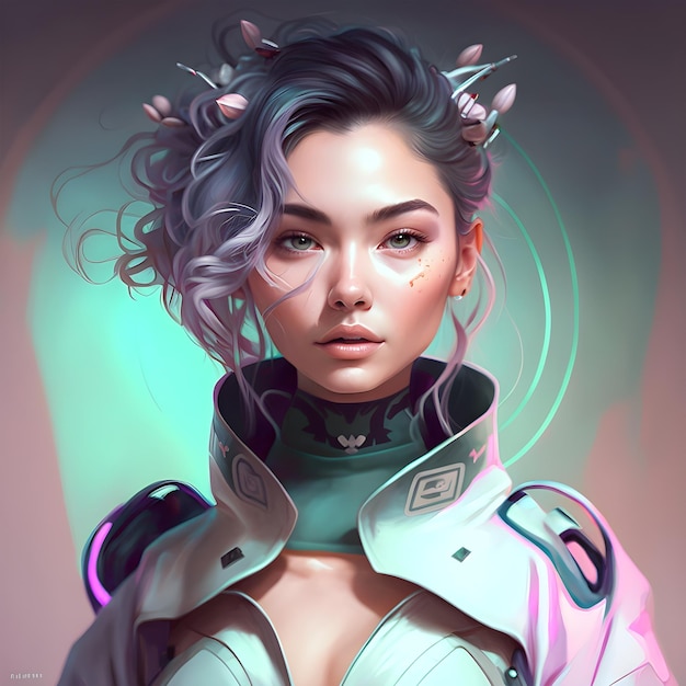 Иллюстрация портрета азиатской девушки с использованием генеративного AI