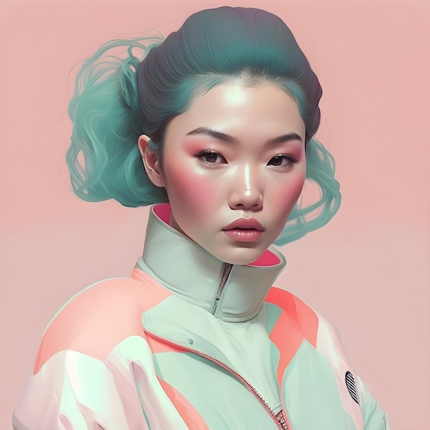 AI 생성기를 사용하는 아시아 소녀의 초상화 그림