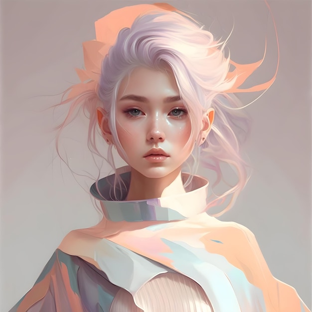 Illustration of a portrait of an Asian girl using AI generative