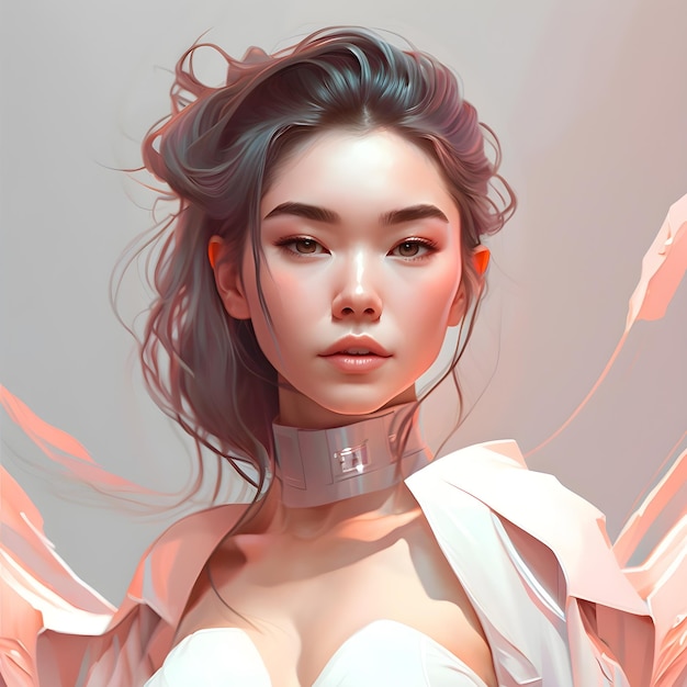 Illustration of a portrait of an Asian girl using AI generative