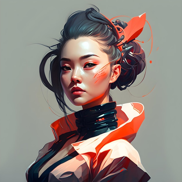 Illustration of a portrait of an Asian girl using AI generative