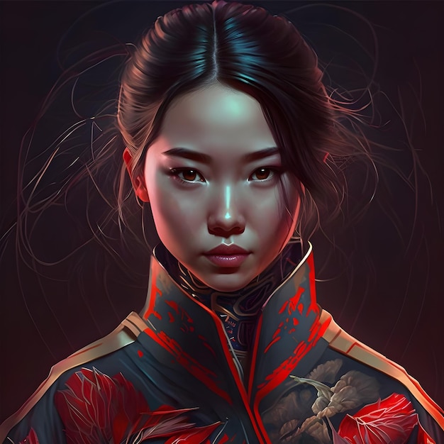 Illustration of a portrait of an Asian girl using AI generative