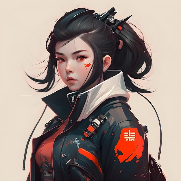 Illustration of a portrait of an Asian girl using AI generative