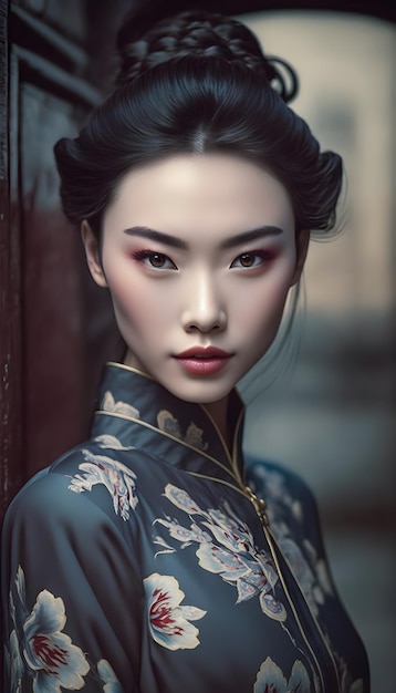 Illustration of a portrait of an Asian girl using AI generative