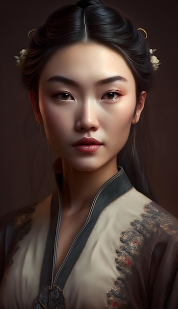 AI 생성기를 사용하는 아시아 소녀의 초상화 그림