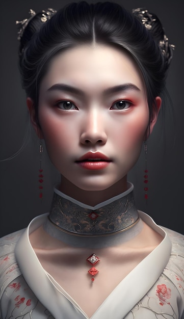 Illustration of a portrait of an Asian girl using AI generative