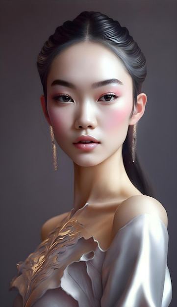 Illustration of a portrait of an Asian girl using AI generative