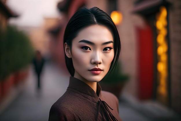 Illustration of a portrait of an Asian girl using AI generative