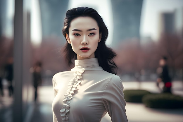 Illustration of a portrait of an Asian girl using AI generative