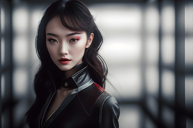 Illustration of a portrait of an Asian girl using AI generative