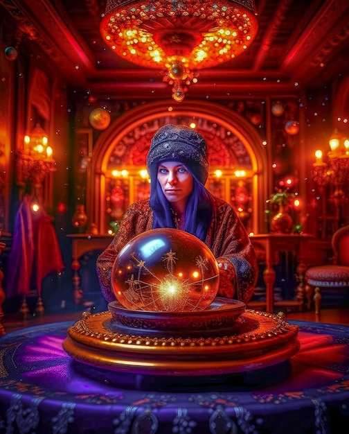 Illustration of a portrait of a fortune teller with a magic ball