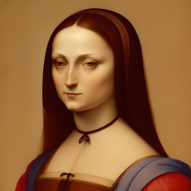 Illustration Portrait of Mona Lisa Looking at Camera Isolated on Brown