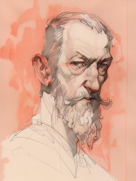 Photo illustration portrait of oldman sketch