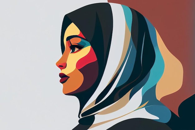 Illustration of portrait woman wear colorful hijab AI