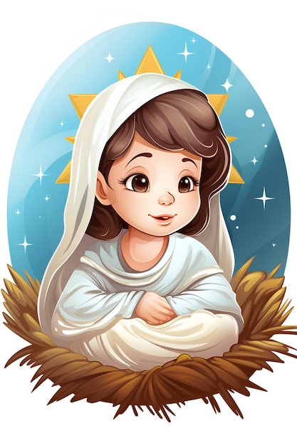 Illustration portraying baby Jesus in the manger against a white background symbolizing Christmas