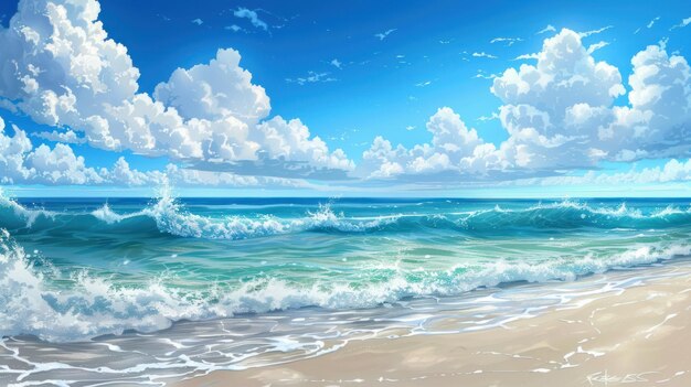 Illustration Portraying Serene Sea Shore Wallpaper
