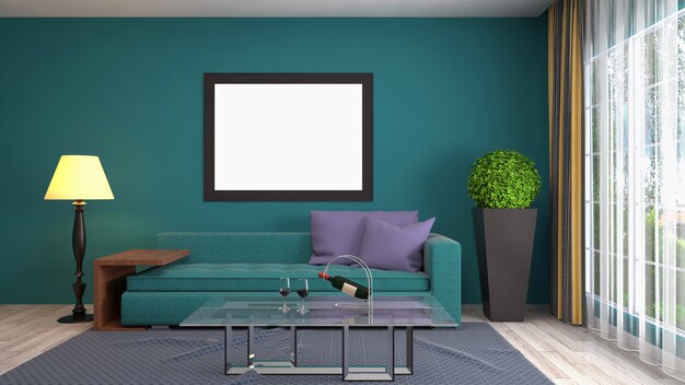 Illustration poster frame in interior background