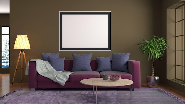 Illustration poster frame in interior background