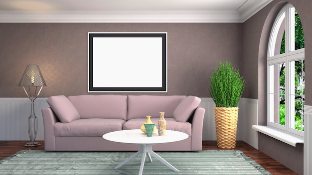 Illustration poster frame in interior background