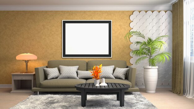 Illustration poster frame in interior background