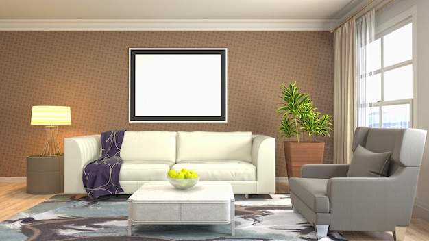 Illustration poster frame in interior background