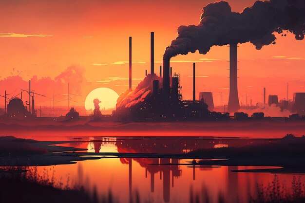 Illustration of power plant pollution background