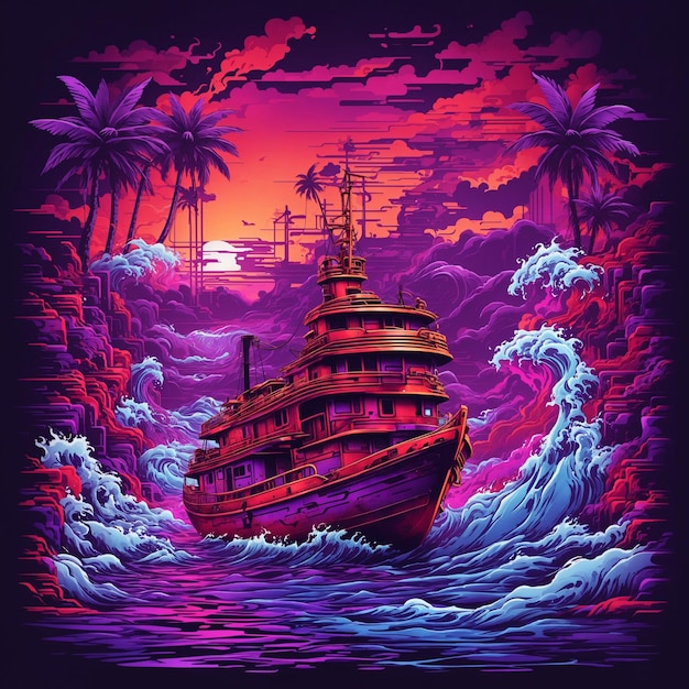 Foto illustrazione potente del film kong colorato fuoco di fumo e onde oceaniche balinese