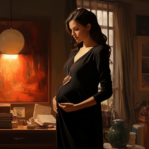 illustration of a pregnant smart wife, Generative ai