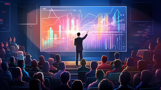 Illustration A presenter standing in front of an audience