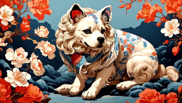 illustration of a print china dog ai generated