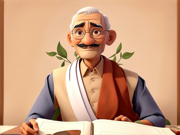 Photo illustration of a print of a mahatma gandhi indian lawyer