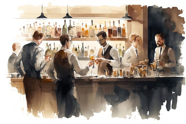 Illustration of a pub inside