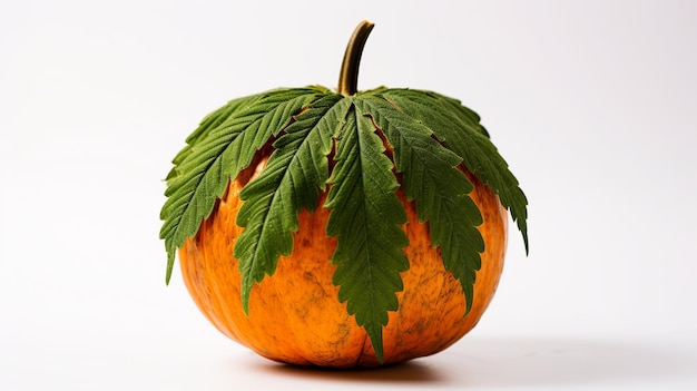 illustration of a pumpkin carved in the shape of a marijuana leaf vi