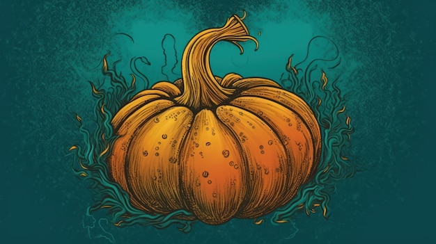 Illustration of a pumpkin in teal tones