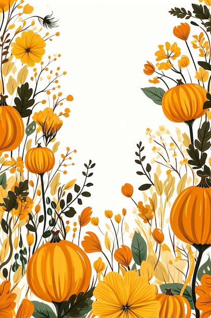 Illustration of pumpkins and flowers