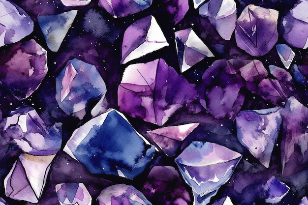 Illustration of purple crystals with starry background created with Generative AI technology