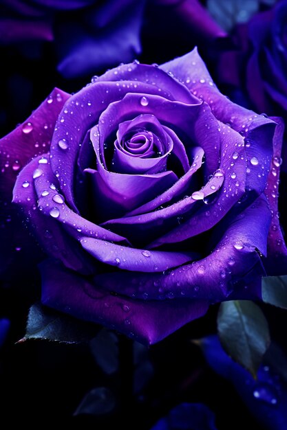 Photo illustration of purple rose in night garden