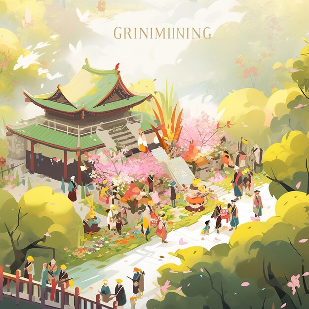 Foto illustrazione sfondo della festa di qingming in giallo