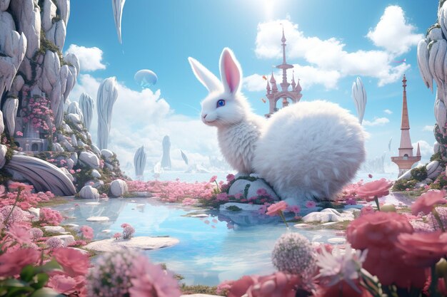 Illustration of a rabbit amidst a fantastical scen 00491 00