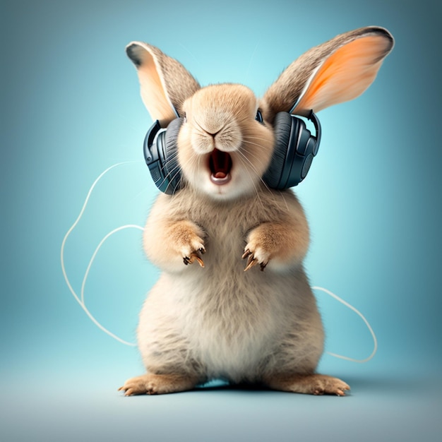 illustration of rabbit listening to music